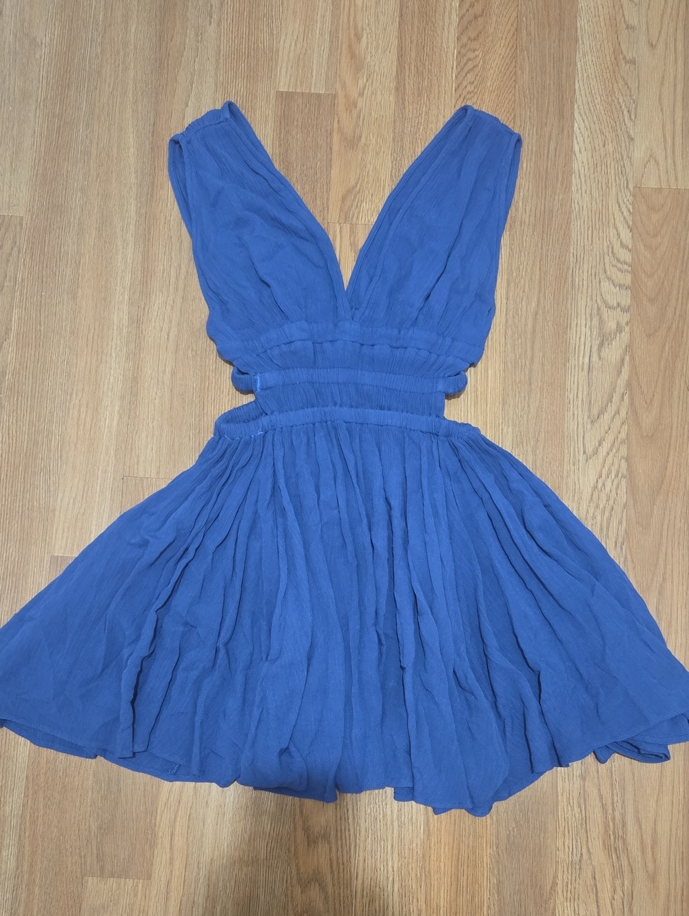 Windsor Royal Blue Deep V Smocked Waist Mini Dress